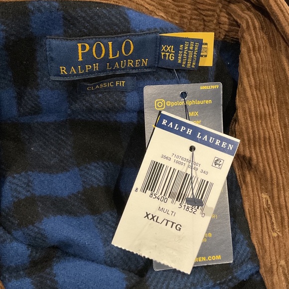 Polo Ralph Lauren Classic Fit Mens Blue/Black PLAID WOOL Shirt Sz XXL NWT.